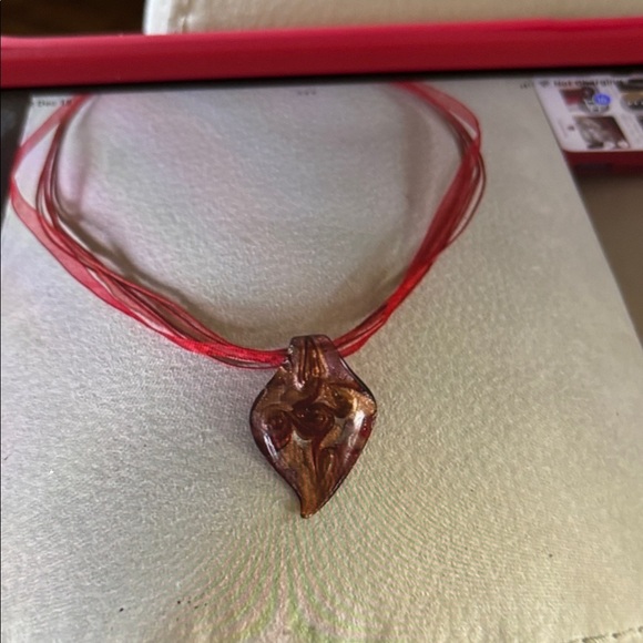 Murano Red and Gold Glass Pendant Necklace - Picture 5 of 6